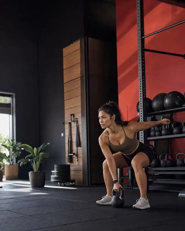 Athlete training with a kettlebell in a local gym