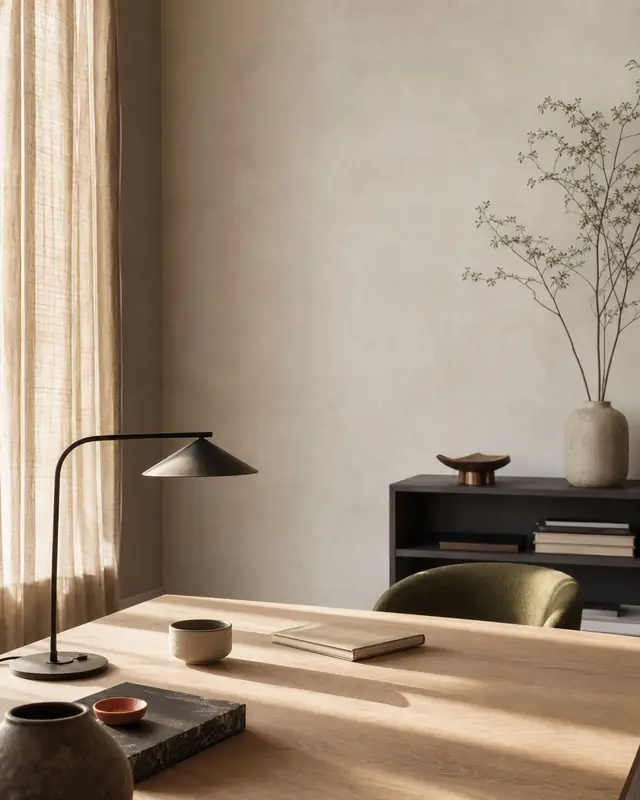 Quiet creative studio with a sculptural chair